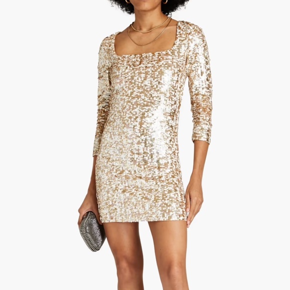 ALICE + OLIVIA Davinia sequined chiffon mini dress in Gold - Picture 1 of 5